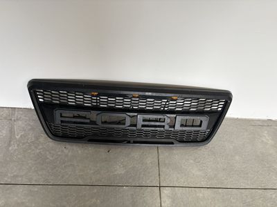 Matte Black Ford Raptor Style Front Bumper Grille Assembly with LED Amber Lights