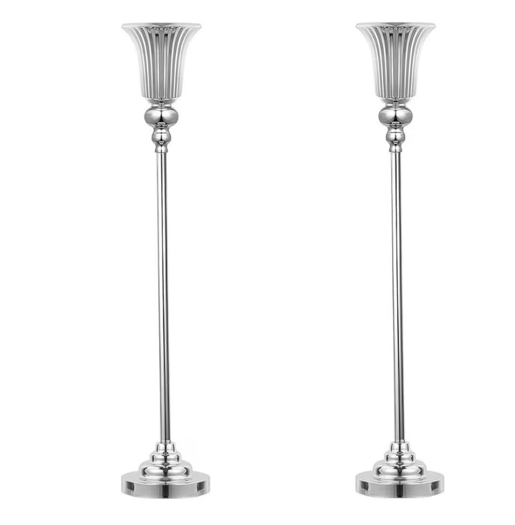 Set of 2 Tall Silver Trumpet Vases they can adjust to 2 different sizes- new