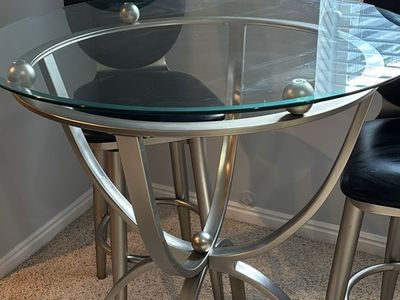 Glass Top Bistro Table with 4 Bar Stools - Modern Metal Frame Dining Set