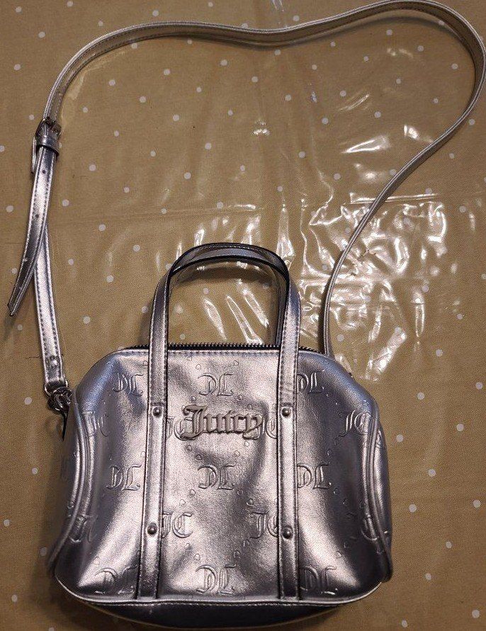 Juicy Couture Silver Embossed Satchel Crossbody Bag