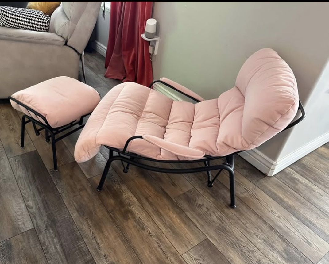 Pink Padded Lounge Chair with Matching Ottoman