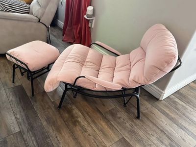 Pink Padded Lounge Chair with Matching Ottoman