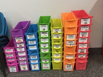 Colorful Plastic Classroom Book Bins - Set of Plastic Bins (53)
