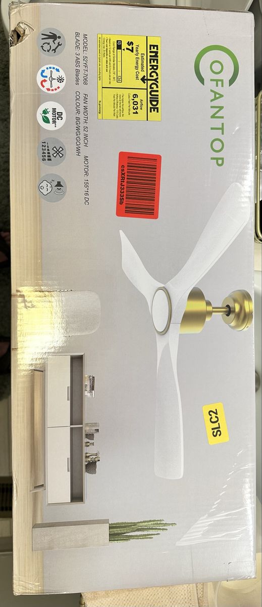 Cofantop 52" 3-Blade Ceiling Fan with DC Motor - White/Gold (Model 52YFT-7068)
