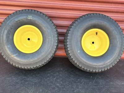 New Set of 2 20X10.00-8 Rear Lawn Tractor Tires Mounted on New Wheels 3/4” Keyed Center Bore $60.00 for Both