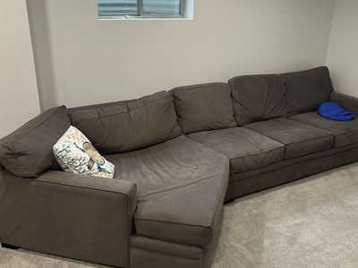 Gray Fabric Sectional Couch Sofa with Left-Facing Chaise - Good Condition