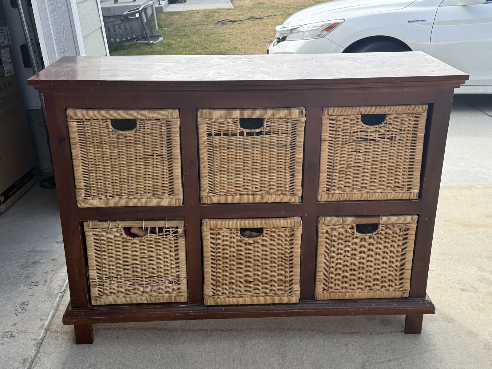 Wood Storage Cabinet with 6 Wicker Baskets