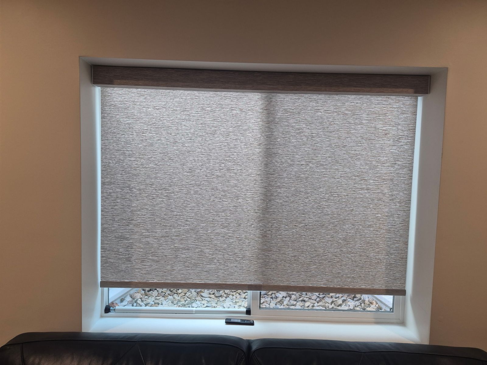 Custom Light Filtering Roller Shade - Light Brown Textured Fabric for Window