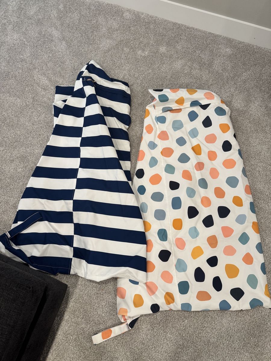 Set of 2 Stuffed Animal Storage Bean Bag Chair Covers - Navy Stripe & Polka Dot