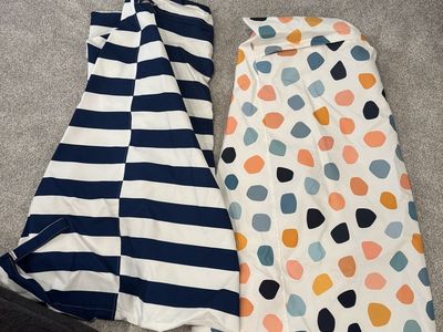 Set of 2 Stuffed Animal Storage Bean Bag Chair Covers - Navy Stripe & Polka Dot