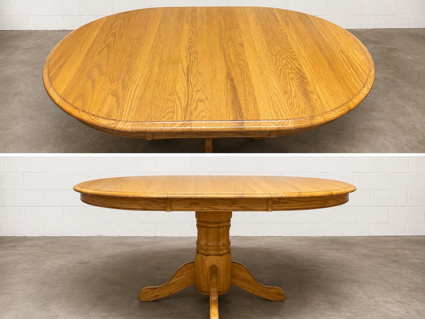 Oak Finish Oval Dining Table with Pedestal Base - Extendable Leaf Included