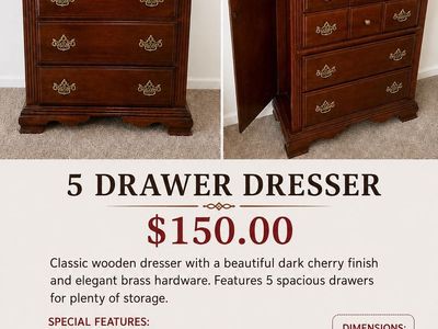 Classic Wooden 5-Drawer Dresser with Lift-Top Jewelry Mirror and Side Tie Rack Storage