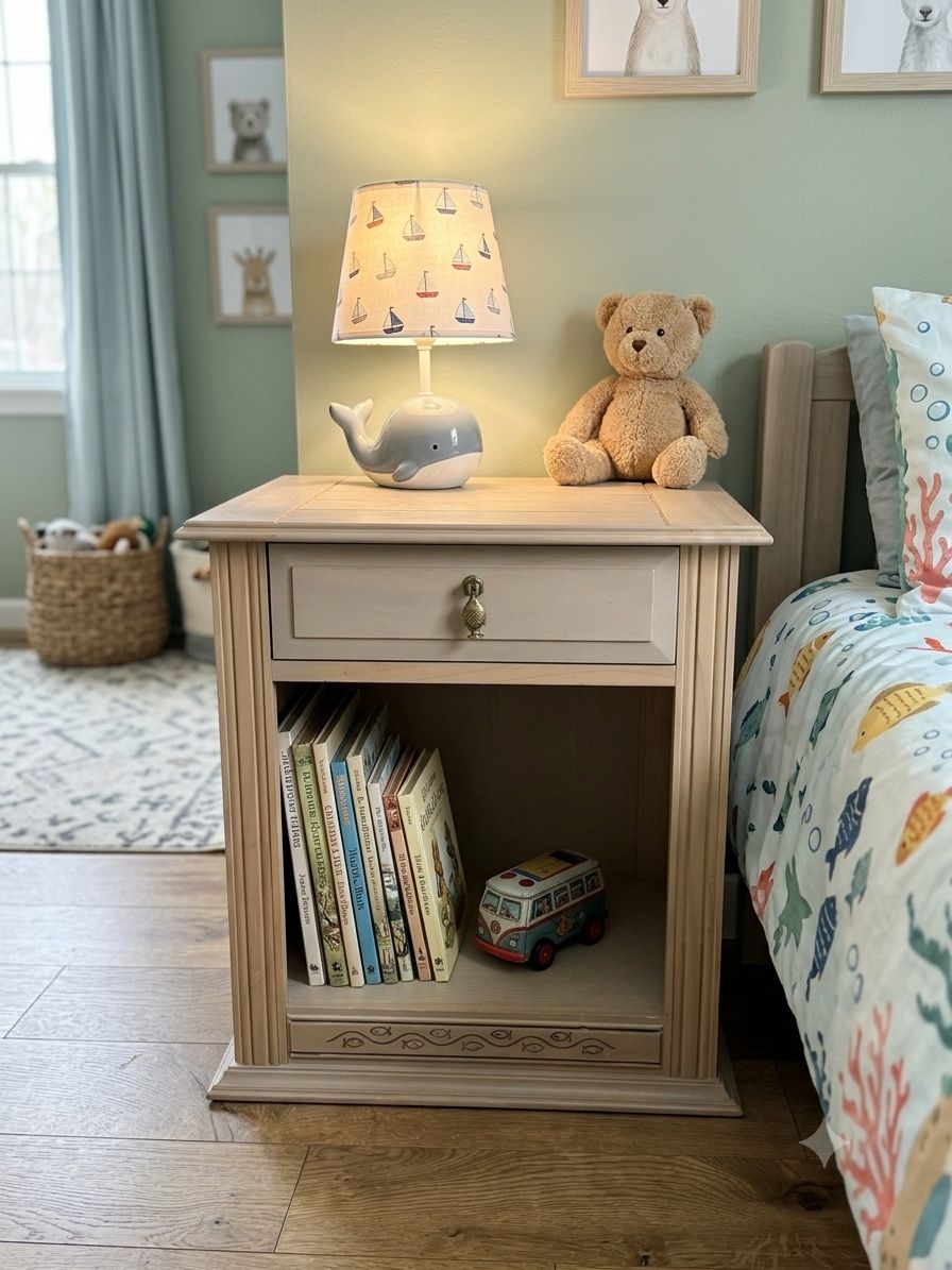 Light Wood Wooden Nightstand with Single Drawer and Open Storage Shelf ( great for a kids room)