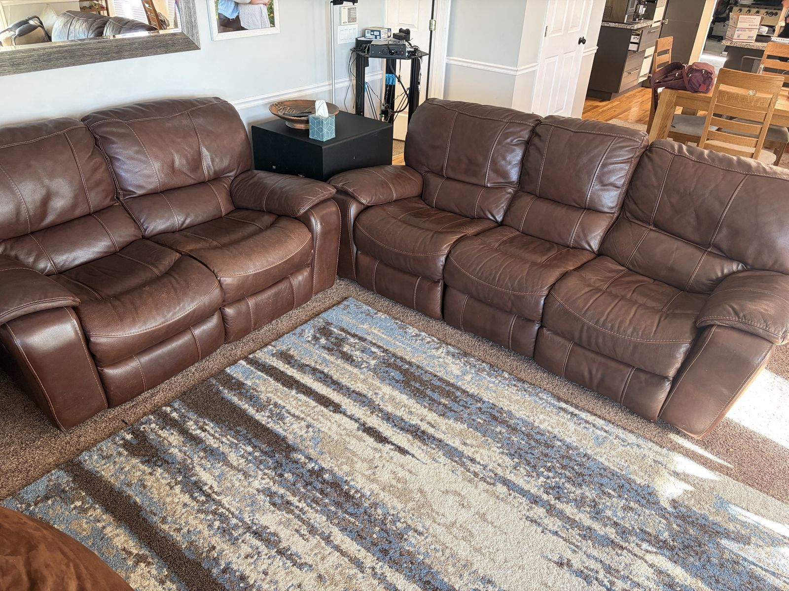Leather couch and loveseat with recliners