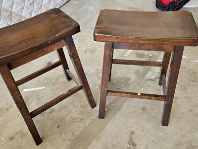 Pair of Dark Stain Wooden Saddle Bar Stools