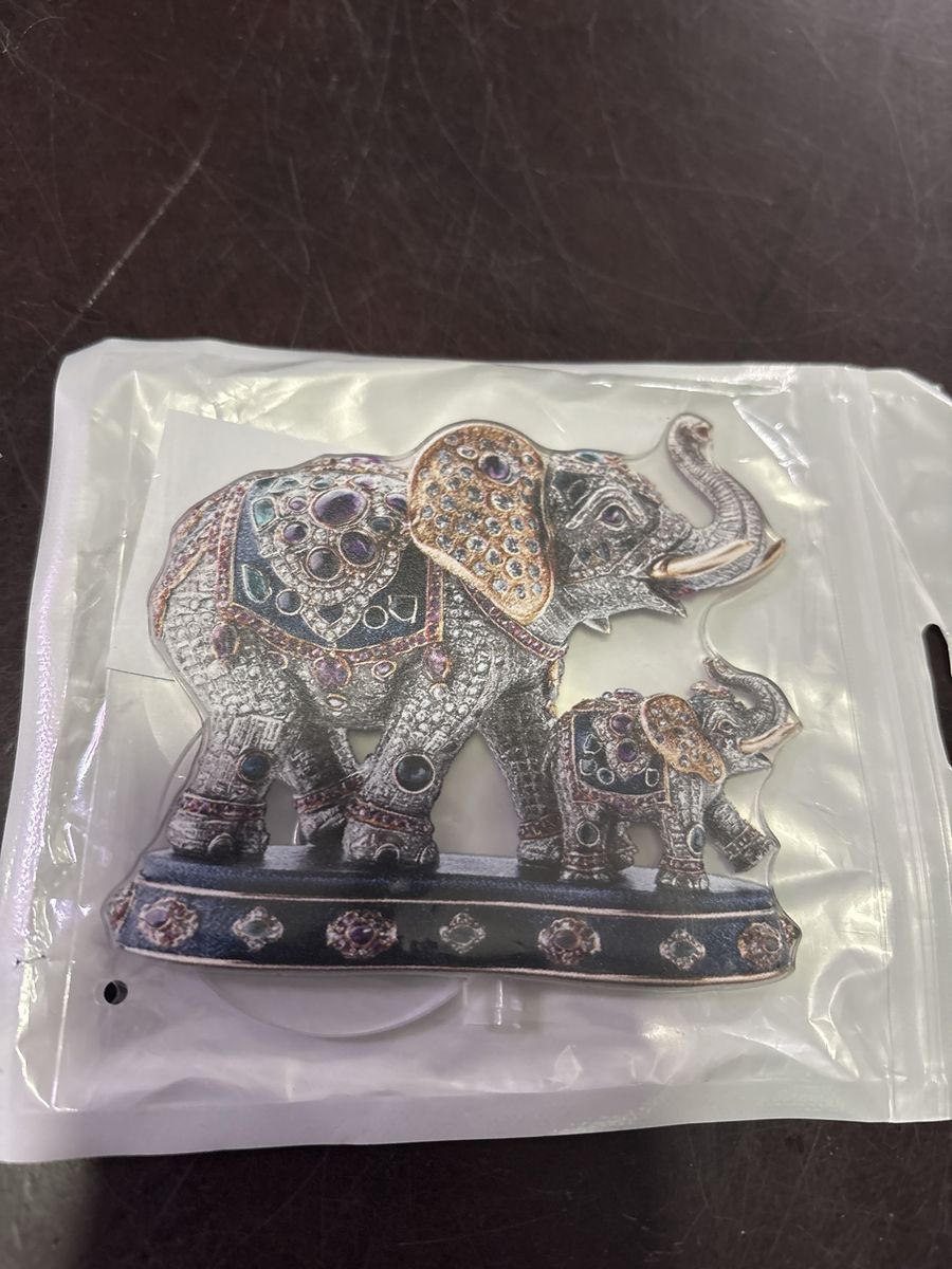 Jeweled Elephant and Baby Elephant Figurine Acrylic Ornament with Suction Cup Stand