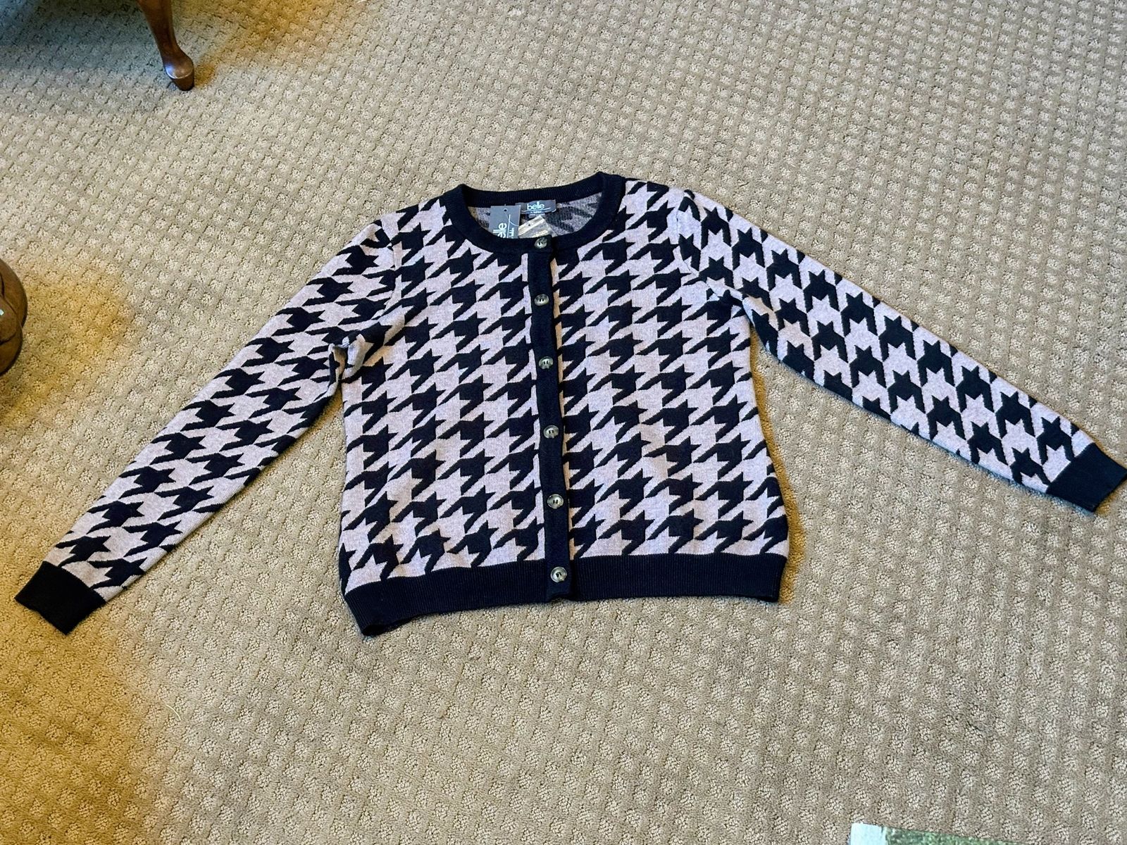 Belle by Kim Gravel Houndstooth Button-Front Cardigan Sweater NWT