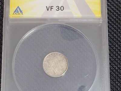 1858 US Three Cent Silver Coin - ANACS VF 30 Graded