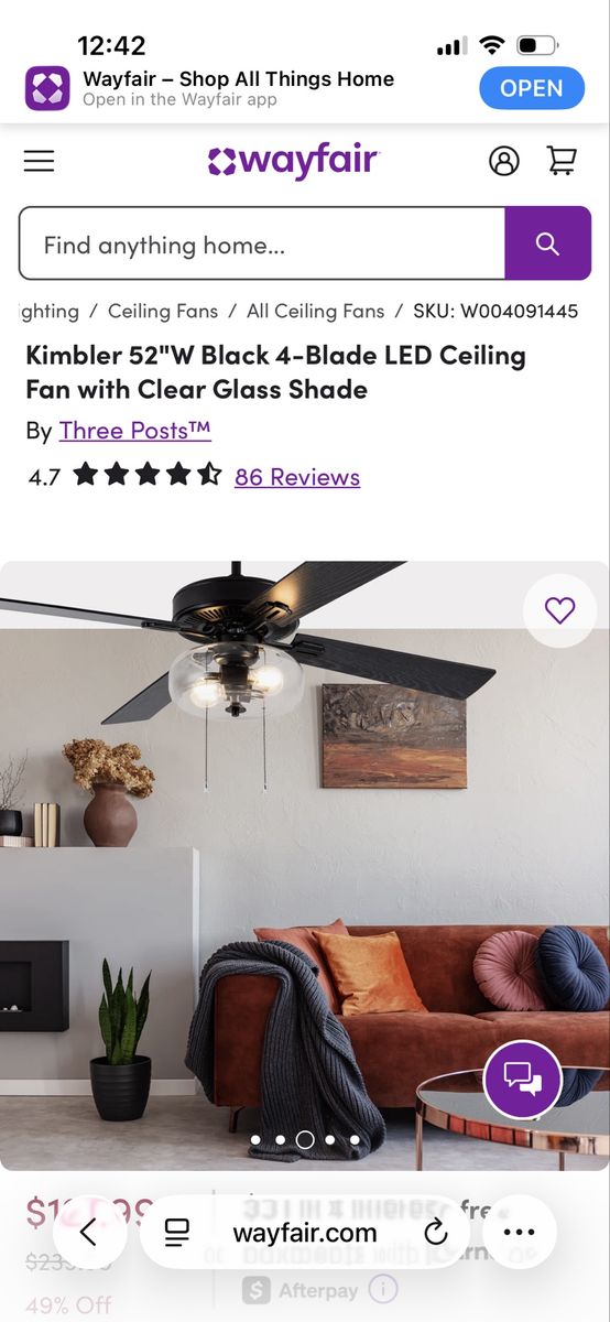 Kimbler 52"W Black 4-Blade LED Ceiling Fan with Clear Glass Shade