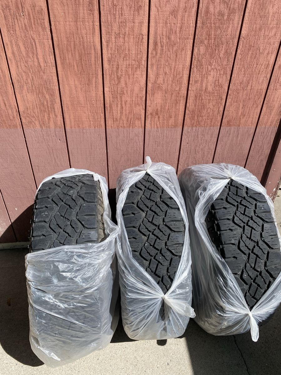 3 a/t tires. 275 65 18 Goodyear wrangler duratrac