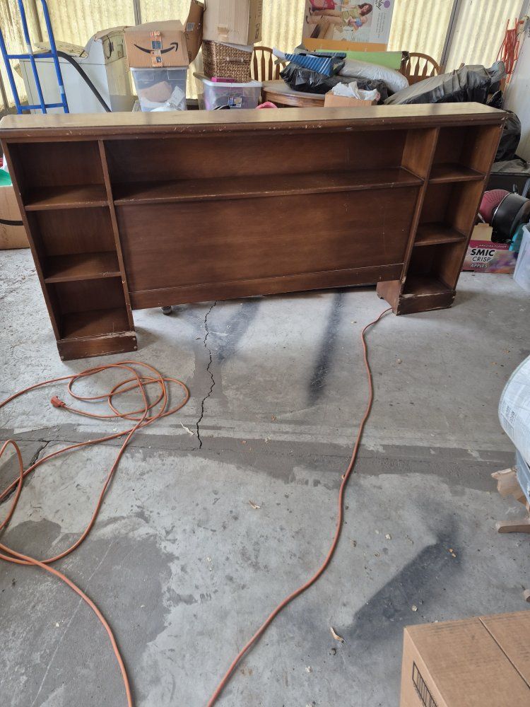 Wooden Headboard with Shelves - Full/Queen Size, Brown Finish