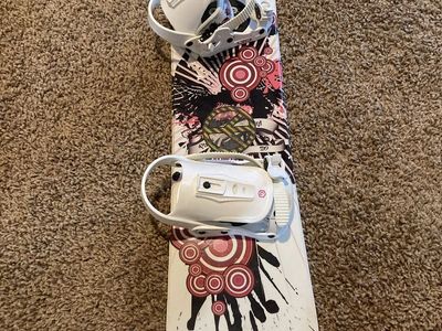 Snowboard with White Bindings