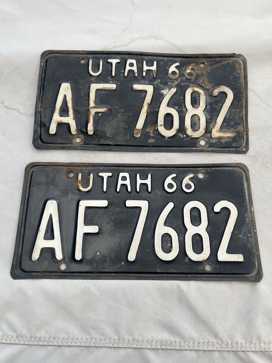 Vintage 1966 Utah License Plates Set AF 7682 Collectible Auto Tag