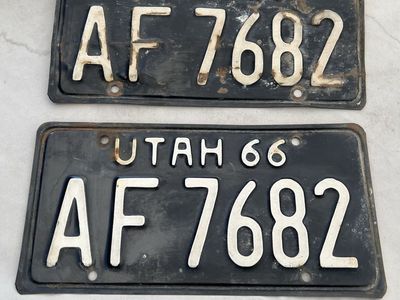 Vintage 1966 Utah License Plates Set AF 7682 Collectible Auto Tag