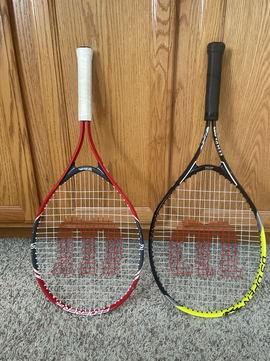 Wilson Federer & US Open 25" Youth Tennis Racquets - Red/Gray & Black/Yellow, Excellent Condition