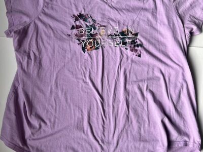 TechGear 1X Shirt – Light Purple Top – “Believe in Yourself” Graphic – Great Condition