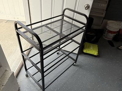 Black Metal Rolling Storage Cart with 3 Shelves - Mesh Top, Industrial Style