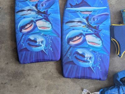 Pair of Shark Graphic Bodyboards / Boogie Boards with Leashes