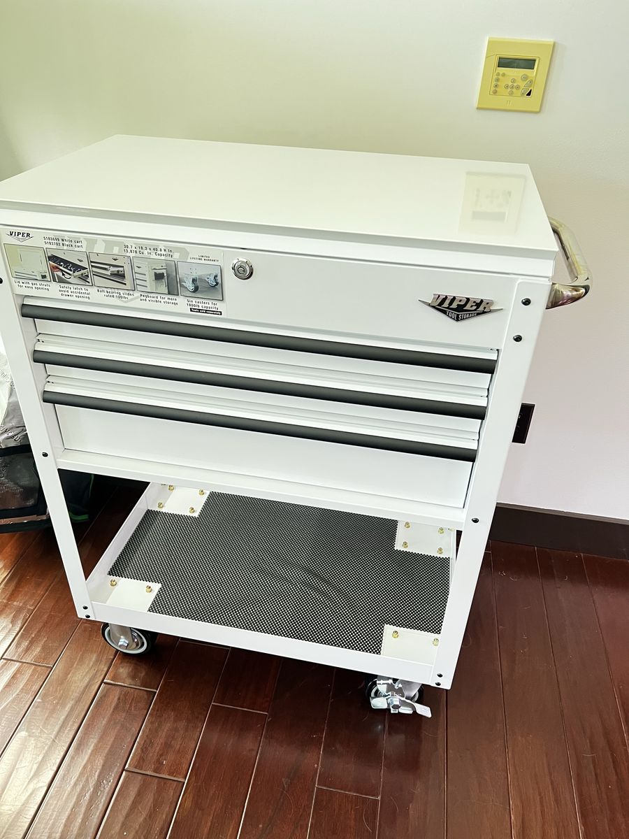 New Viper Tool Storage White Rolling Tool Cart with Drawers and Top Lid