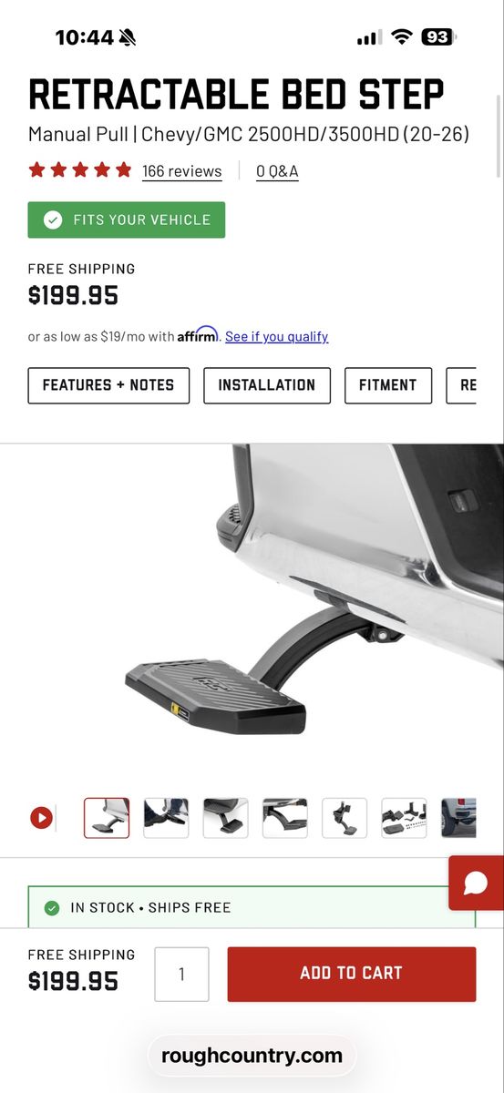 Rough Country Retractable Bed Step for Chevy/GMC 2500HD/3500HD (20-26) - Manual Pull