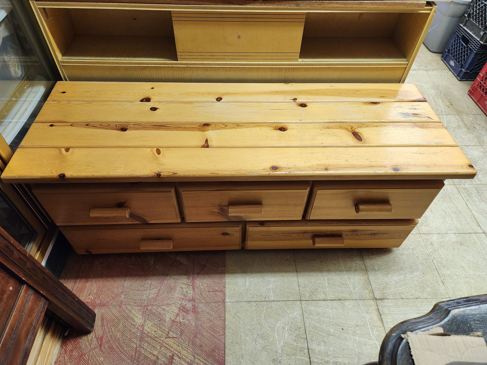 Pine Bench with 5 Drawers