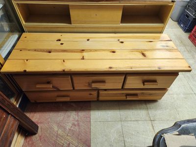 Pine Bench with 5 Drawers