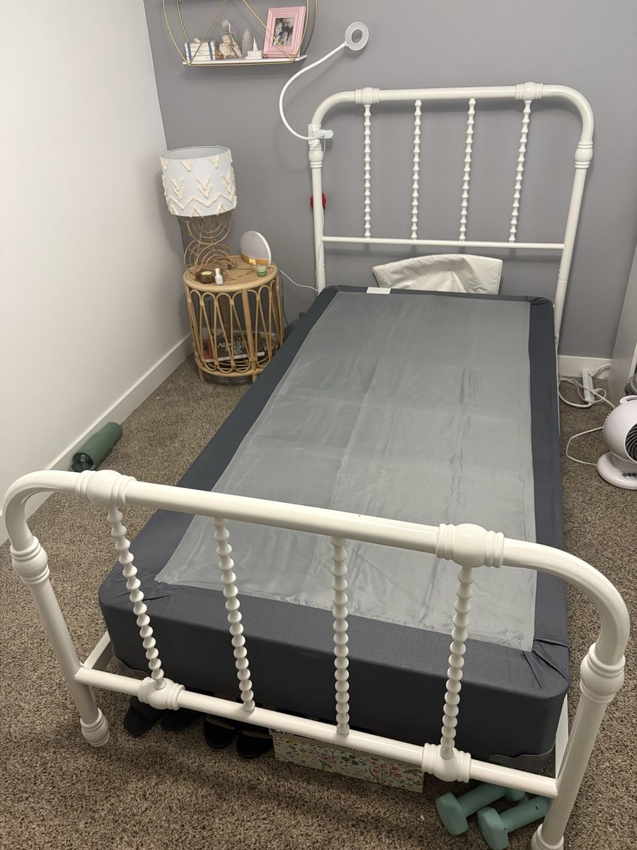 White metal bed frame