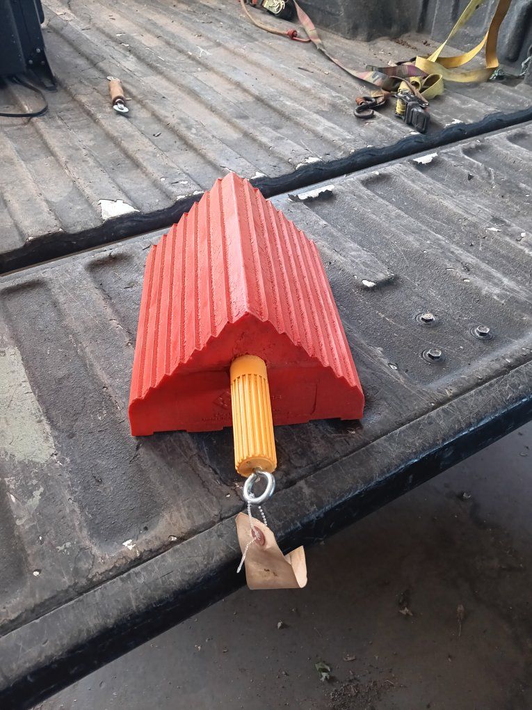 Red Plastic Wheel Chock with Handle - Durable and Visible