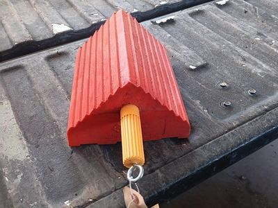 Red Plastic Wheel Chock with Handle - Durable and Visible