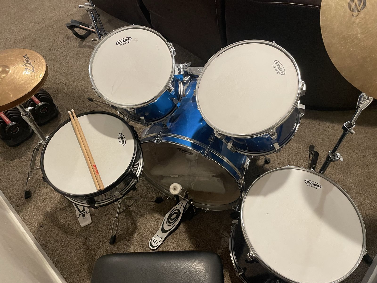 Tama Swingstar 5-Piece Drum Set - Blue, Evans Heads, Sabian/Zildjian Cymbals