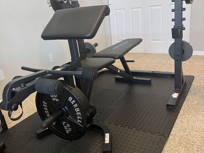 Golds Gym XRS 20 Olympic Workout Bench with Squat Rack & Preacher Curl Pad