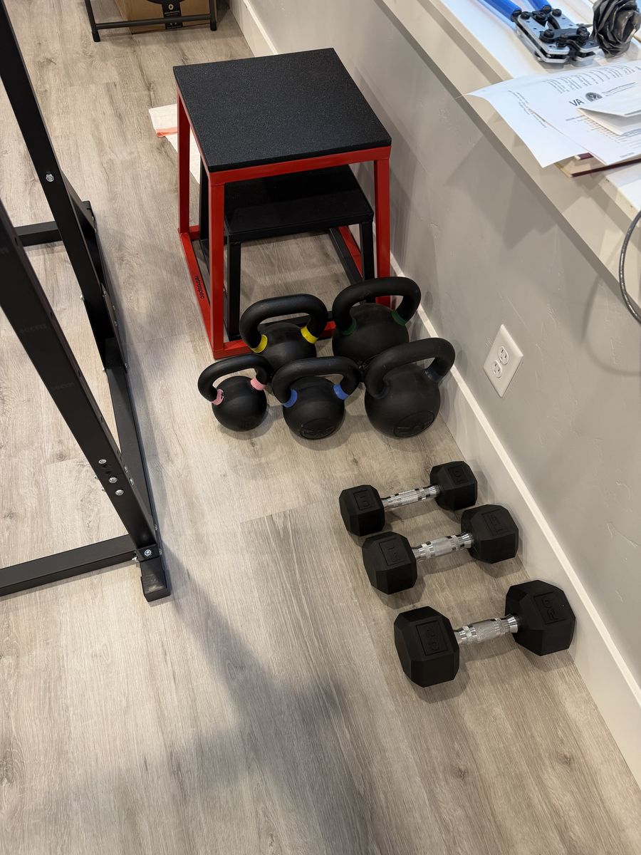 Kettle bells, dumbbells and 2 steps