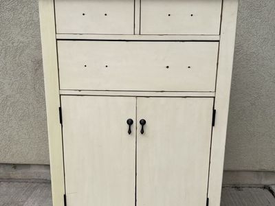 Off-White Vintage Style Wooden Armoire Cabinet Dresser