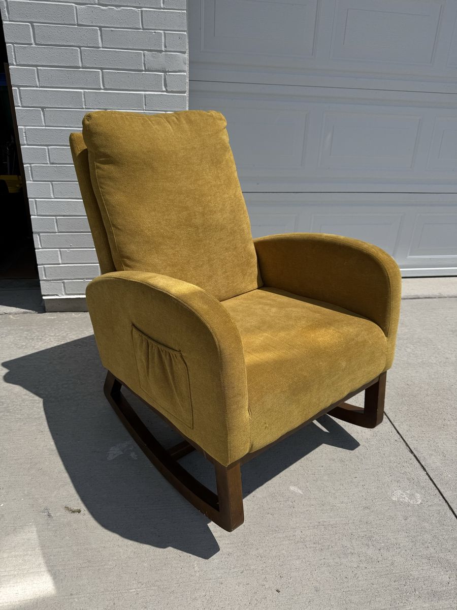 Mid-Century Style Mustard Yellow Upholstered Nursery Rocking Chair