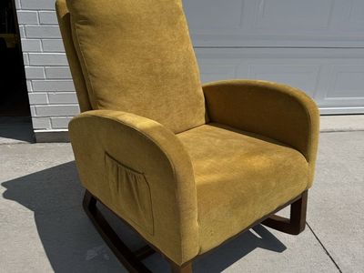 Mid-Century Style Mustard Yellow Upholstered Nursery Rocking Chair