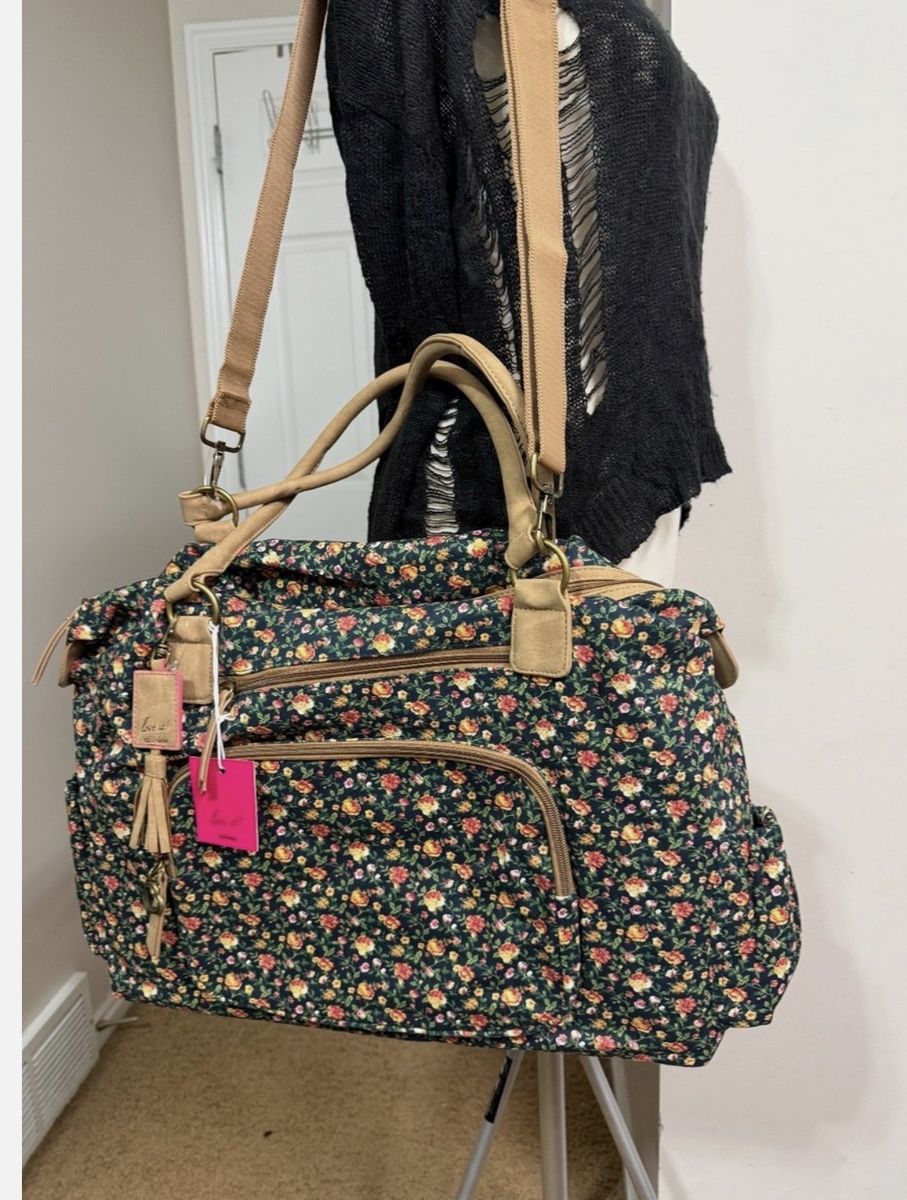 Gigi Hill Roses Denim Leather Duffle Cross Bags