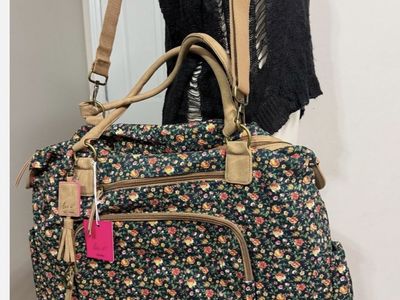 Gigi Hill Roses Denim Leather Duffle Cross Bags