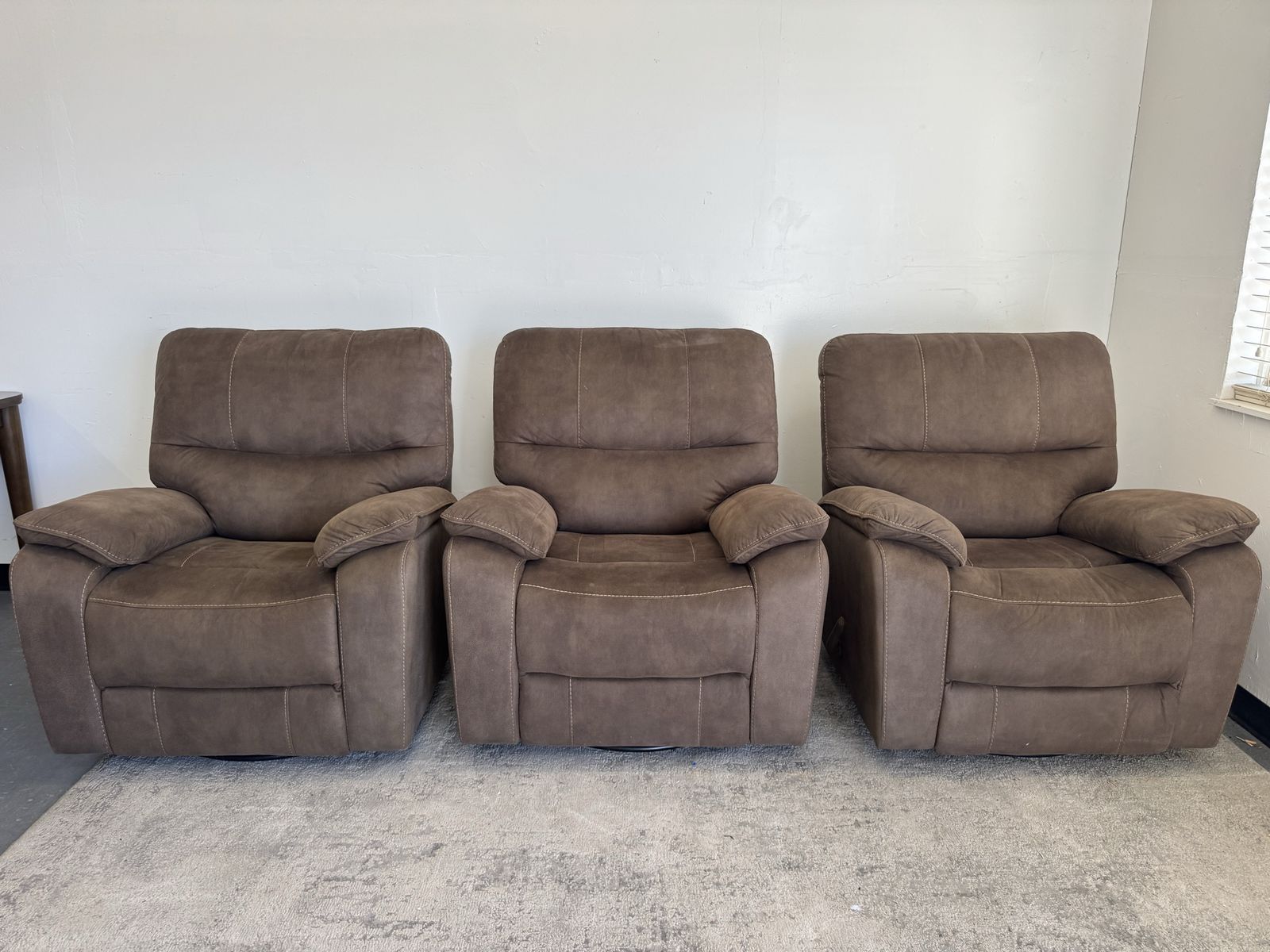 COSTCO BROWN FABRIC MANUAL RECLINER CHAIR SET
