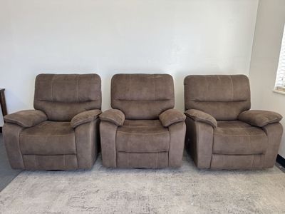 COSTCO BROWN FABRIC MANUAL RECLINER CHAIR SET