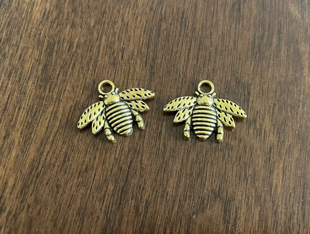 2 Gold Tone Bumble Bee Charms